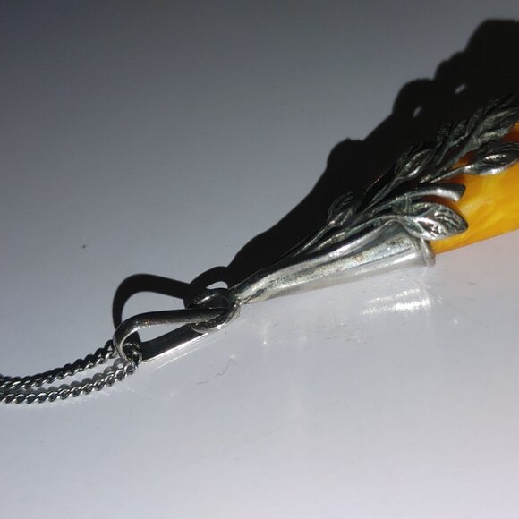 925 Polished Yellow Pendant Necklace Sterling Silver Leaf Design Chain 20 inch - Picture 7 of 10